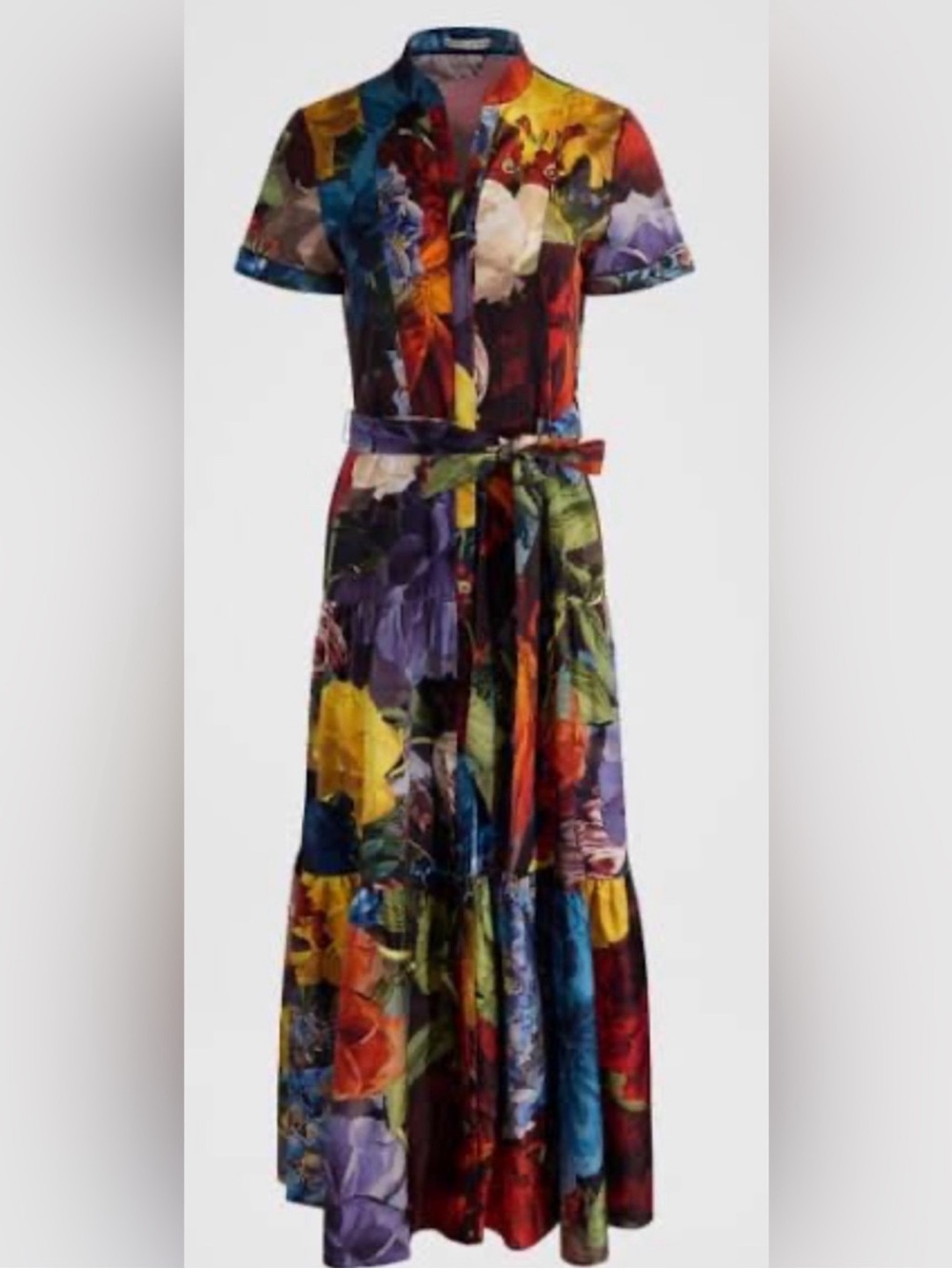 Alice + Olivia Multicolor Floral Maxi Shirt Dress with Tie Waist - Picture 4 of 4